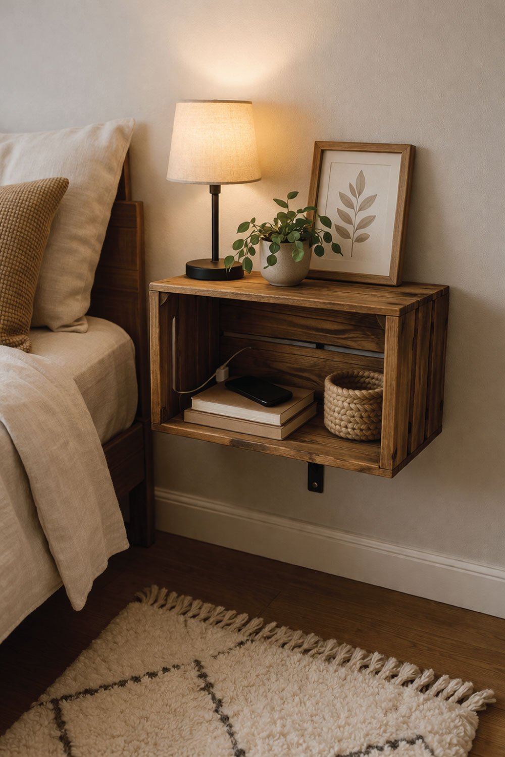 Floating Nightstand Using Wooden Crates