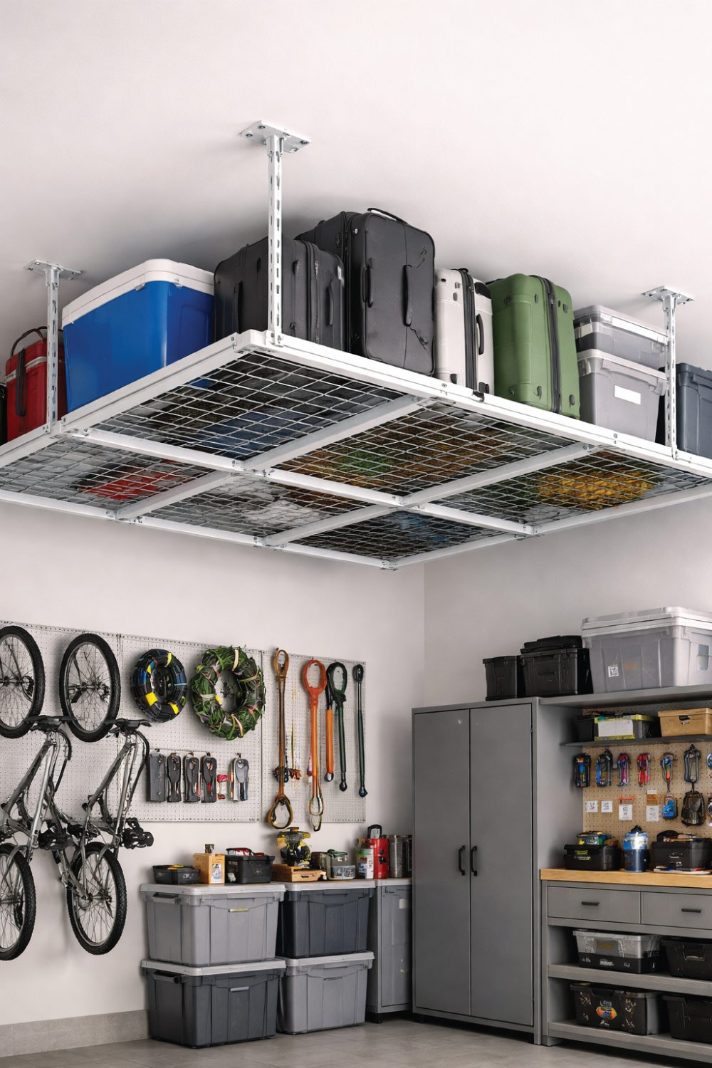 Ceiling-Mounted Storage for Rarely Used Items