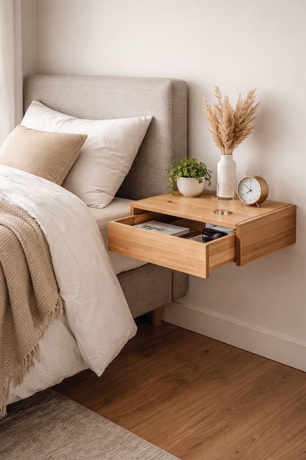 Floating Nightstand Instead of a Bulky Table