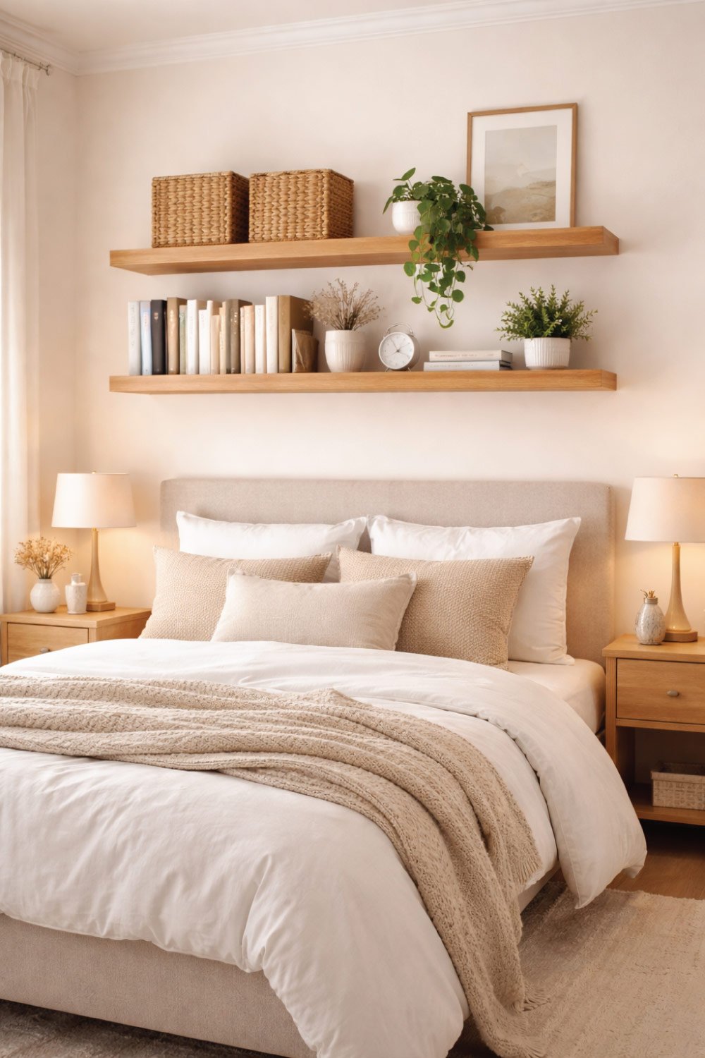 . Floating Shelves Above the Bed