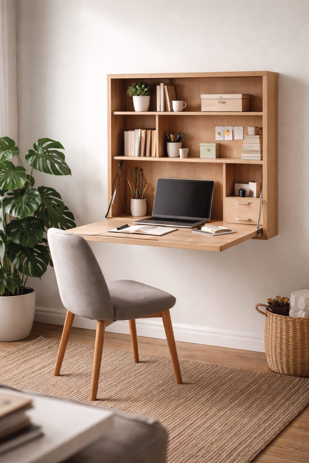 Fold-Down Wall Desk with Storage
