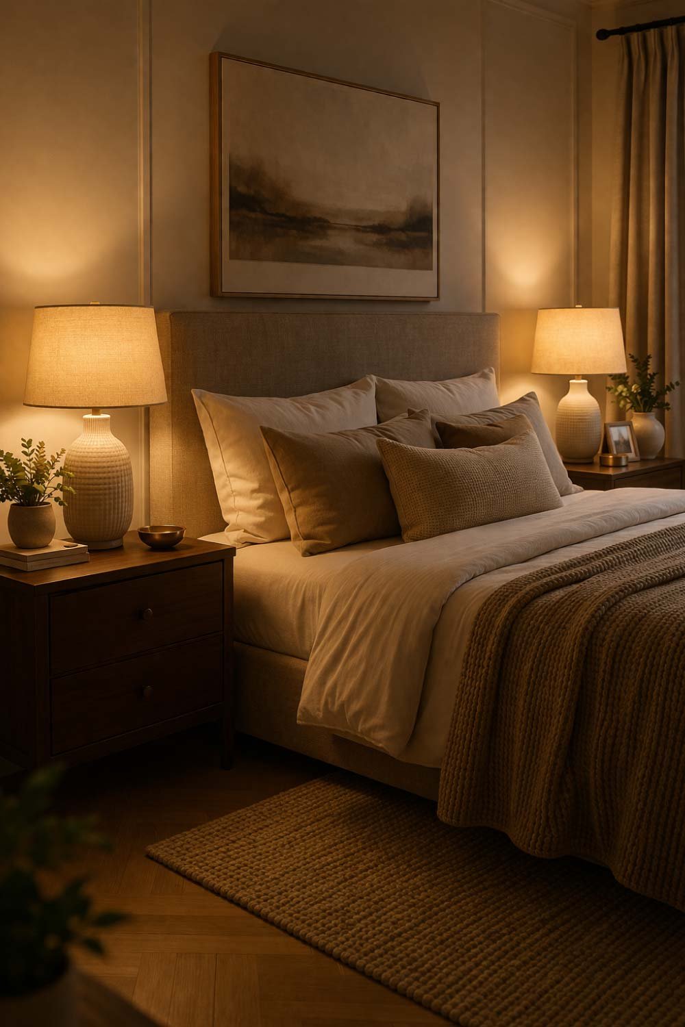 Incorporate Bedside Lamps with Warm Bulbs
