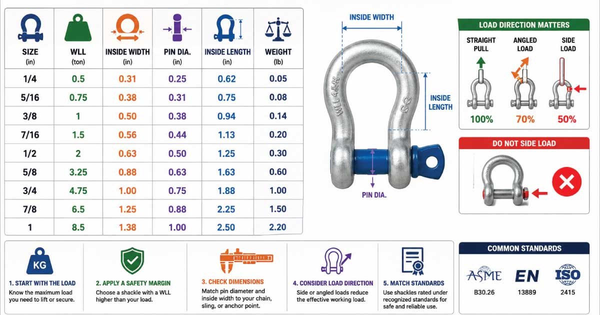 How to Read a Shackle Size Chart Correctly