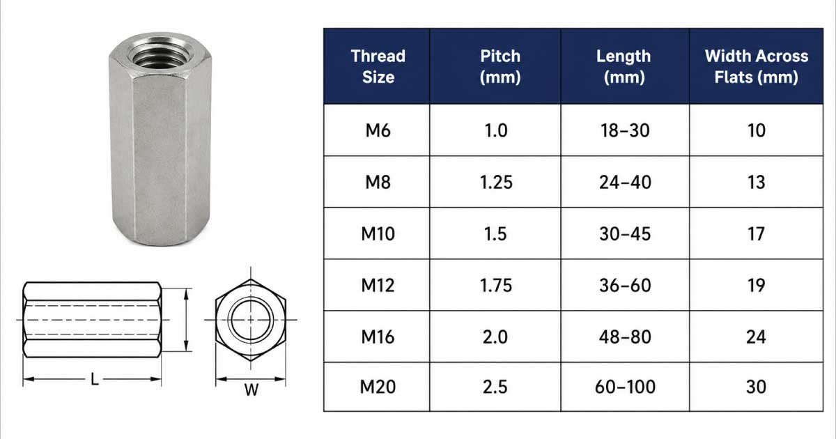 Metric Coupling Nut Size Chart image