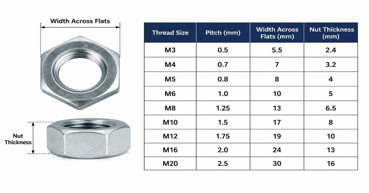 Metric Hex Nut Size Chart (ISO Standard) image
