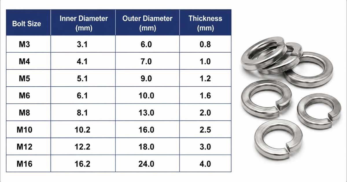 Metric Lock Washer Size Chart (Typical Values) image