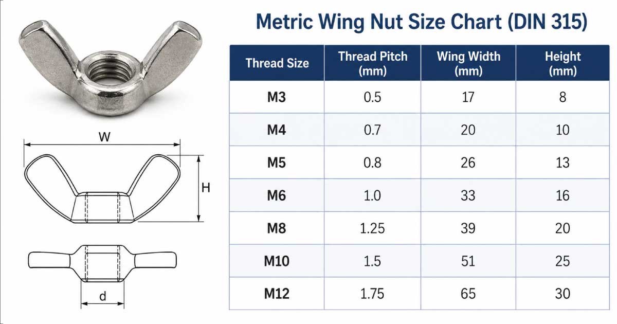 Metric Wing Nut Size Chart (DIN 315