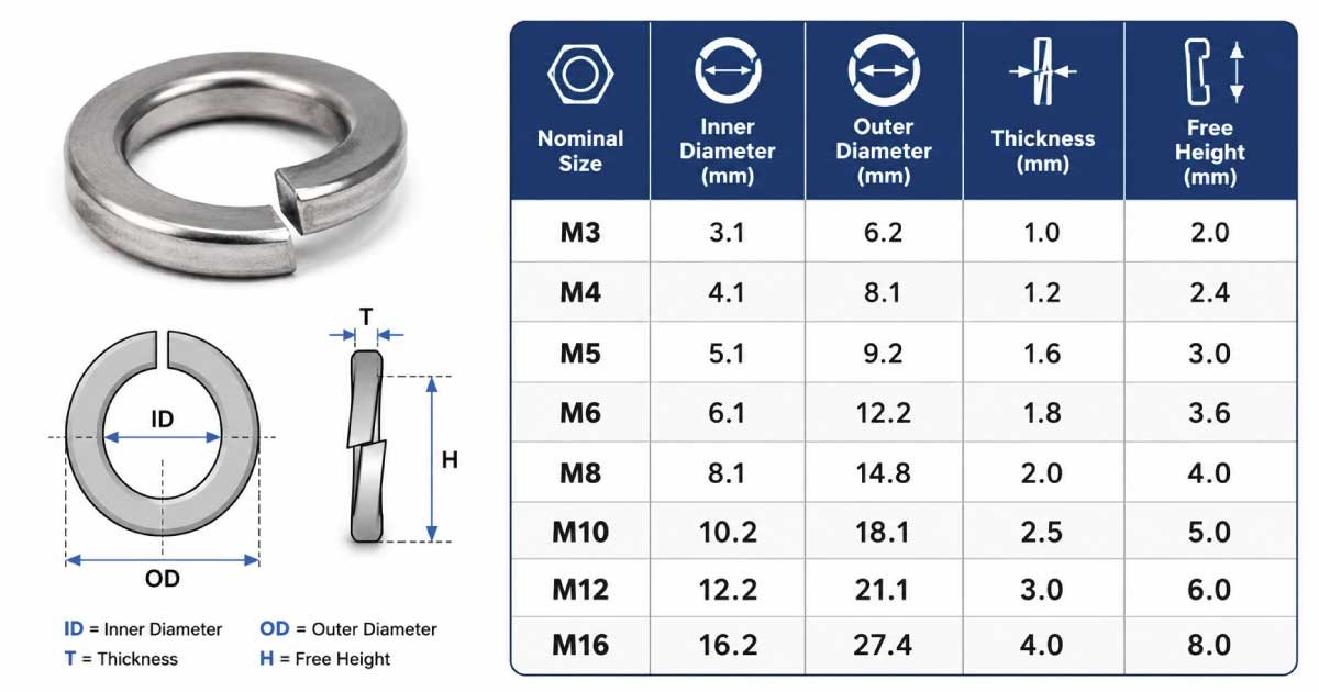 Standard Spring Washer Size Chart (Metric) image