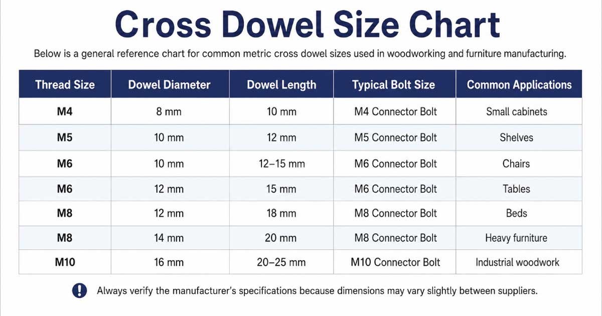 Standard Cross Dowel Size Chart