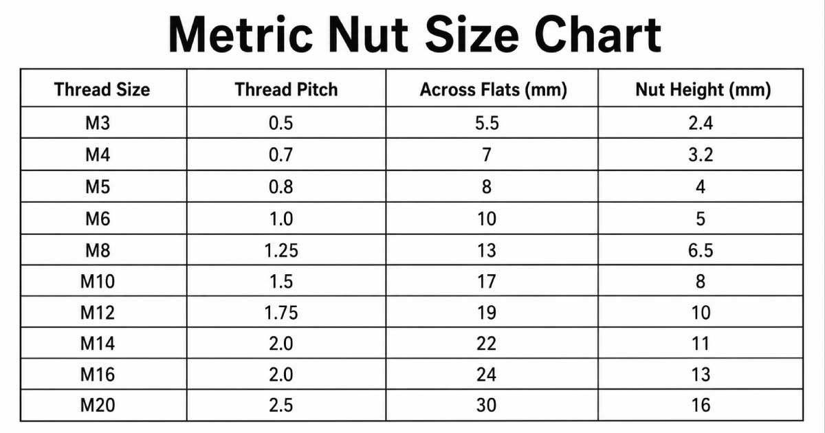 Standard Insert Nut Size Chart
