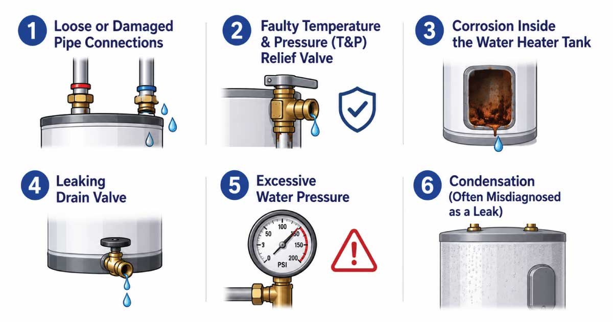 Most Common Causes of a Water Heater Dripping Water