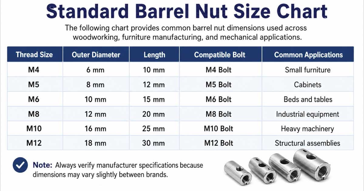 Standard Barrel Nut Size Chart